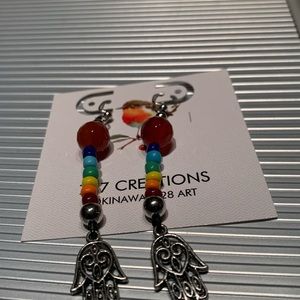 Garnet Hamsa Earrings